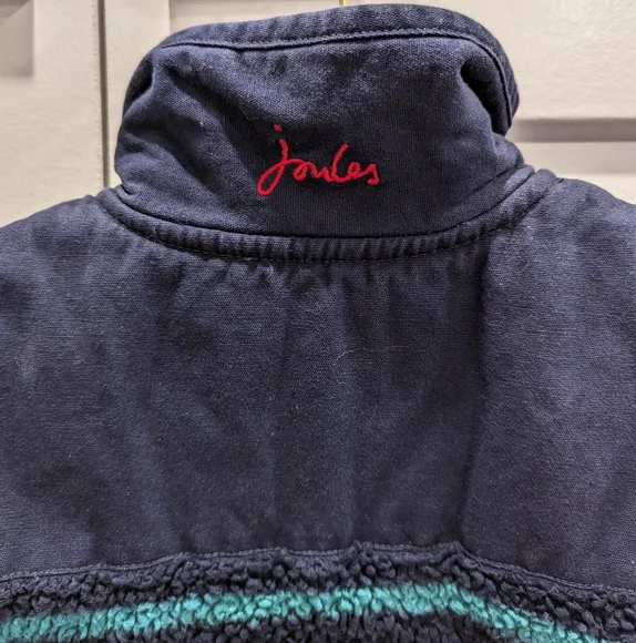JOULES red blue striped navy fuzzy fleece quarter zip jacket